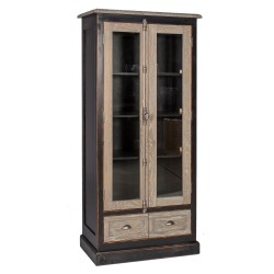 Шкаф-витрина WATSON 90x45xH192см, с 2-ящиками и 2 дверьми, материал  шпон дуба   дуб, берёза, цвет  дуб   антично-чёрный