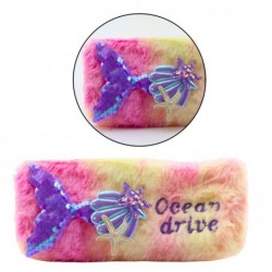 Plush Pencil Case With Mermaid Tail Sequins Pink Purple