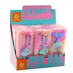 Plush Pencil Case With Mermaid Tail Sequins Pink Purple