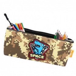 Pencil Case Space Dinosaur Pixels Khaki 20x8cm