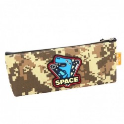 Pencil Case Space Dinosaur Pixels Khaki 20x8cm