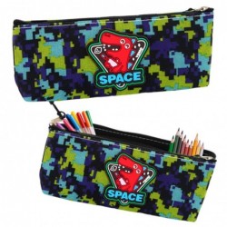 Pencil Case Space Dinosaur Pixels Blue Green 20x8cm