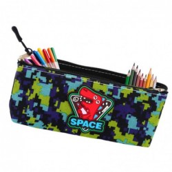 Pencil Case Space Dinosaur Pixels Blue Green 20x8cm