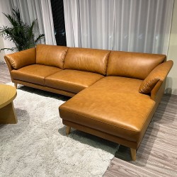 Corner sofa COLLINS RC, cognac brown leather