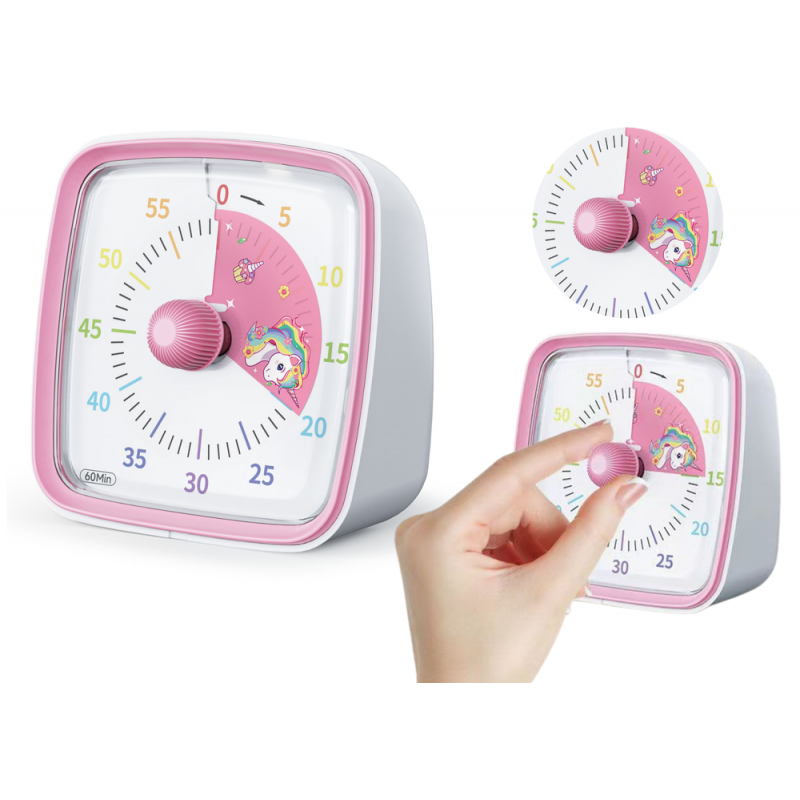 Timer with Alarm and Light White and Pink Knob with Unicorn