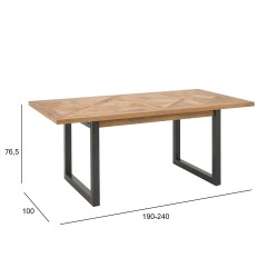 Обеденный стол INDUS 190   240x100xH76,5см, столешница из дубового шпона, мозаика, металлические ножки серого цвета