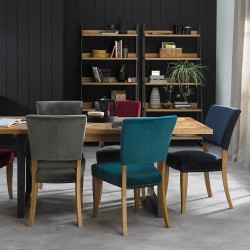 Обеденный стол INDUS 190   240x100xH76,5см, столешница из дубового шпона, мозаика, металлические ножки серого цвета