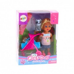 Mini Doll Stroller Carrier Dogs Set Gray Brown