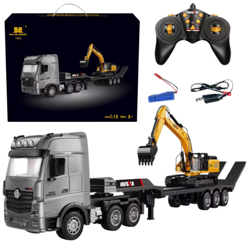 Truck With Trailer Remote Control Excavator RC Lights Sound Huina 1:18