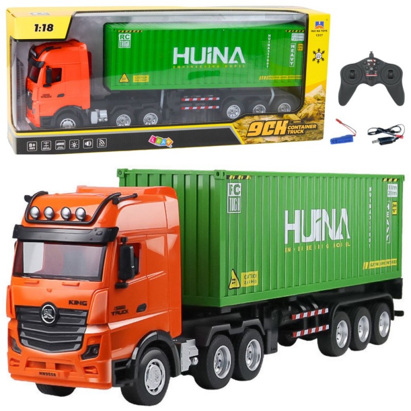 RC Truck With Container Remote Control Huina Green 1:18
