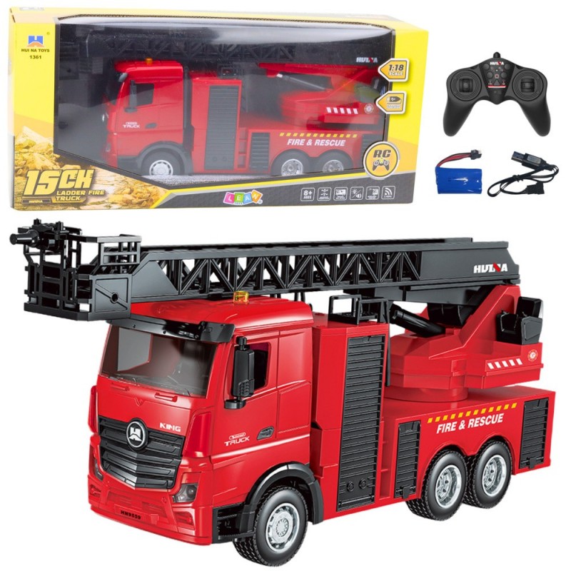 Fire Truck Extendable Ladder Water Spray Huina 1:18