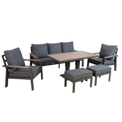 Aiamööblikomplekt PARKER laud, diivan, 2 tugitooli ja 2 tumbat, hall