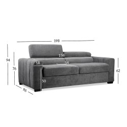 Sofa bed KINGSTON 3-seater 198x96xH76 94cm, dark grey