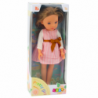 Doll in a pink dress with a bow, long brown hair