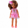 Doll In Pink Dress Long Brown Hair Hairpin Flower