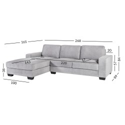 Угловой диван KENDRA левый угол 268x89 165xH84см, материал покрытия  ткань, цвет  светло-серый