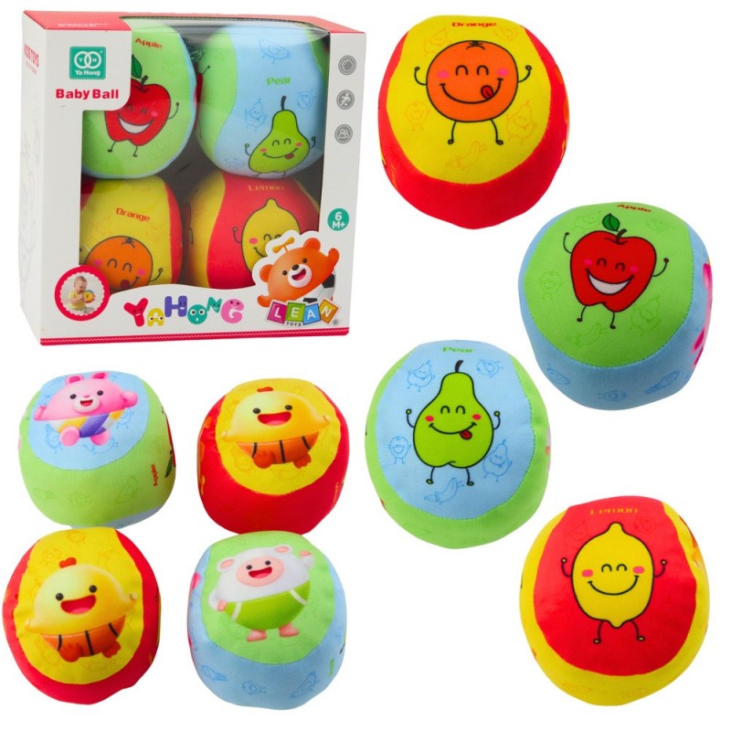 Set of Soft Balls for Toddlers Colorful Fruits 4pcs