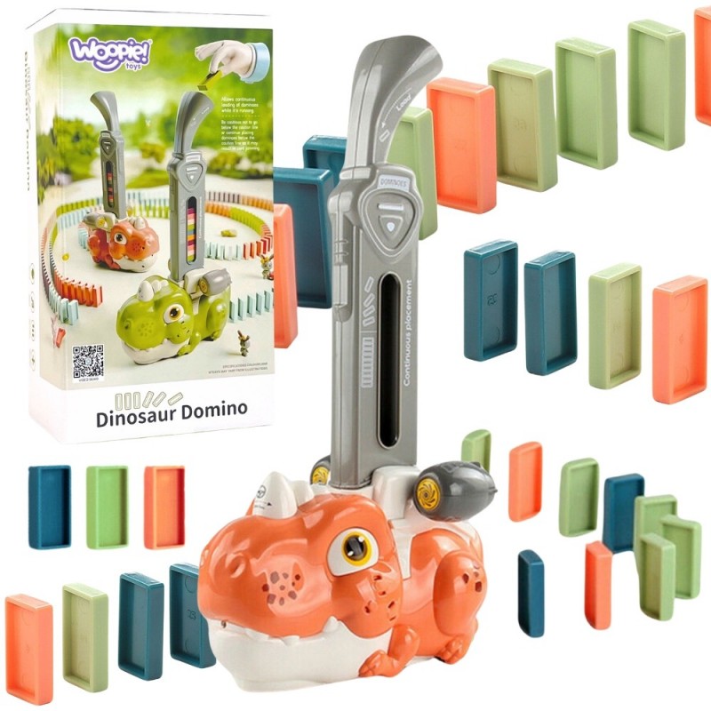 WOOPIE Elektryczna Ciuchcia Lokomotywa do Klocków Domino Dinozaur Pomarańczowy -  3szt.