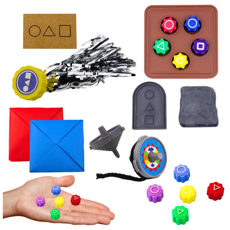 Set of 5 Squid Game Traditional Korean Games Dice Spinning Top Card