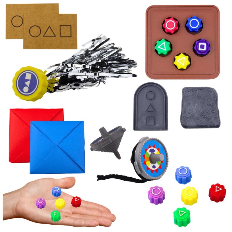 Set of 5 Squid Game Traditional Korean Games Dice Spinning Top Two Cards