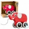 Elephant Pull Toy On A String Squeaker Eco Red