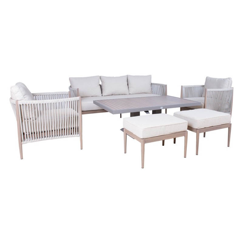 Aiamööblikomplekt MEDINA laud, diivan, 2 tugitooli ja 2 tumbat, beež