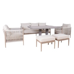 Aiamööblikomplekt MEDINA laud, diivan, 2 tugitooli ja 2 tumbat, beež