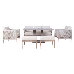 Aiamööblikomplekt MEDINA laud, diivan, 2 tugitooli ja 2 tumbat, beež