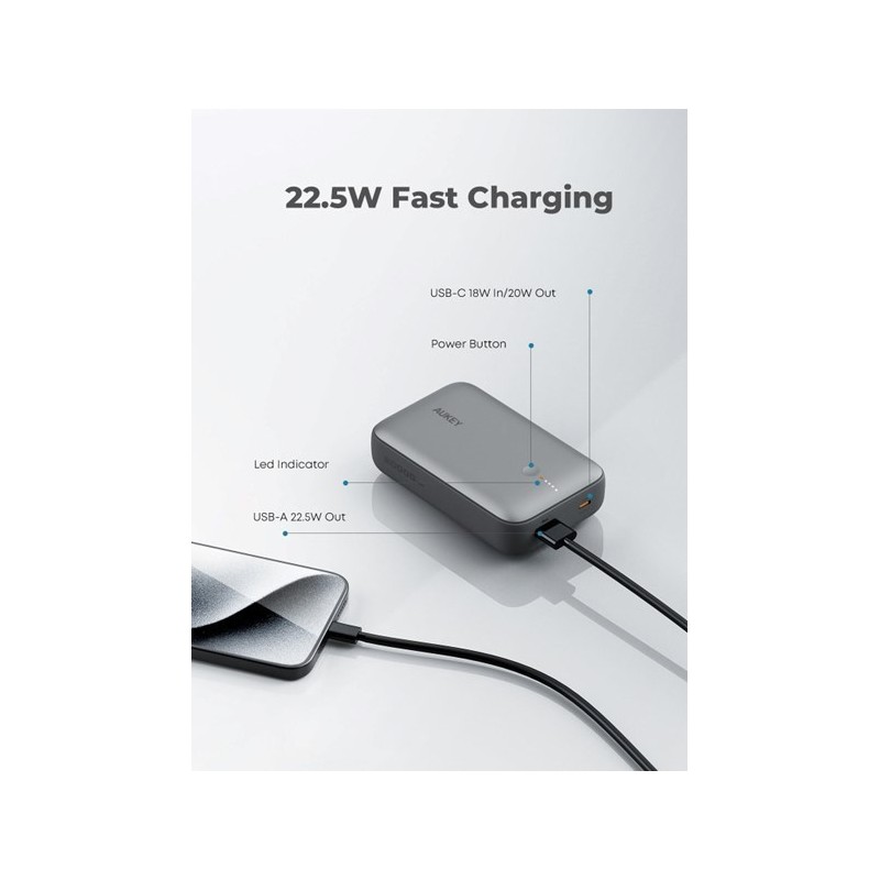 AUKEY PB-Y57 Spark Mini 20000 Compact Fast Charging Power Bank Available In Grey And White