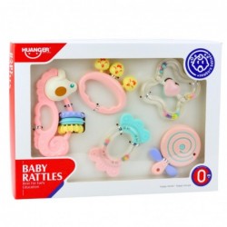 Set of Sensory Rattles Teethers for Babies Pink 5pcs