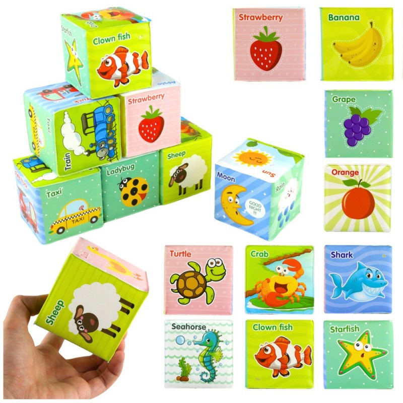 Educational Blocks Cubes Colored Letters Animals Learning 8pcs.