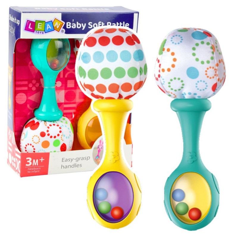 Set of Rattles with Soft Ball Patterns Yellow Green 2pcs
