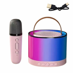 Karaoke Kit Speaker Microphone Wireless K52 RGB Bluetooth Pink