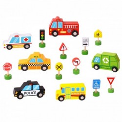 WOOPIE GREEN Zestaw Drewnianych Pojazdów i Znaków Drogowych