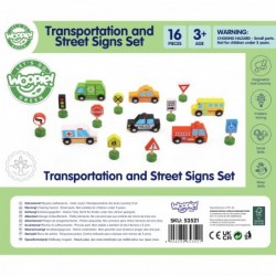 WOOPIE GREEN Zestaw Drewnianych Pojazdów i Znaków Drogowych