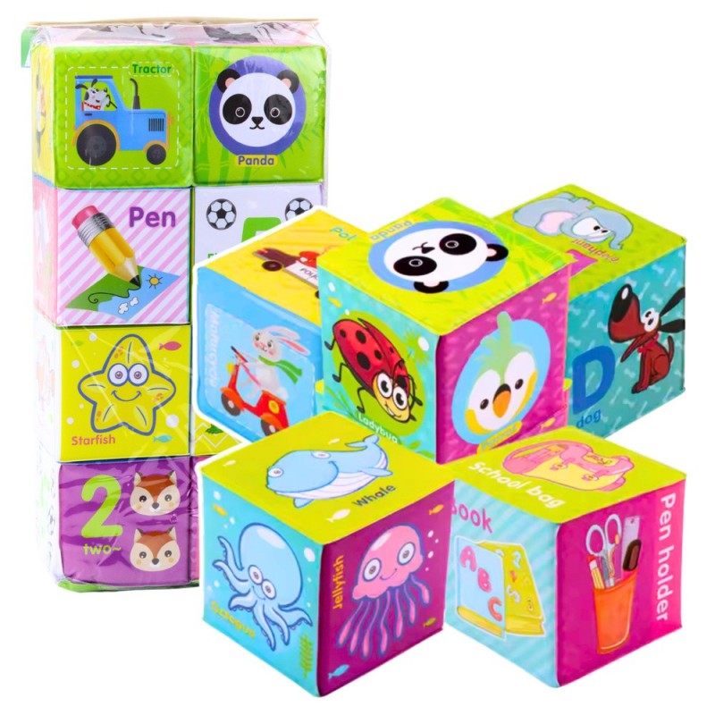 Educational Blocks Cubes Colored Letters Animals Learning 8pcs.