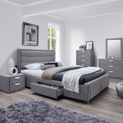 Кровать CAREN 160x200см, с ящиками и матрасом HARMONY DUO, серый