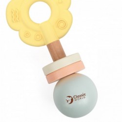 CLASSIC WORLD Drewniana Pastelowa Grzechotka Gryzak 2w1 Kwiatuszek