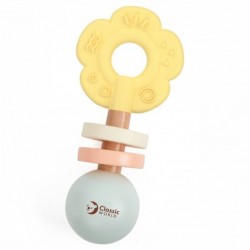 CLASSIC WORLD Drewniana Pastelowa Grzechotka Gryzak 2w1 Kwiatuszek