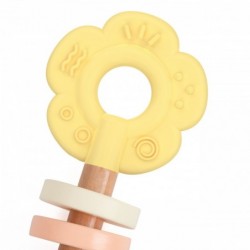 CLASSIC WORLD Drewniana Pastelowa Grzechotka Gryzak 2w1 Kwiatuszek