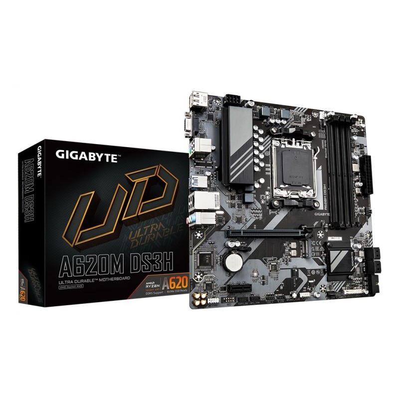GIGABYTE A620M DS3H Motherboard - Supports AMD Ryzen 8000 CPUs, 5+2+2 Phases Digital VRM, up to 7600MHz DDR5 (OC),