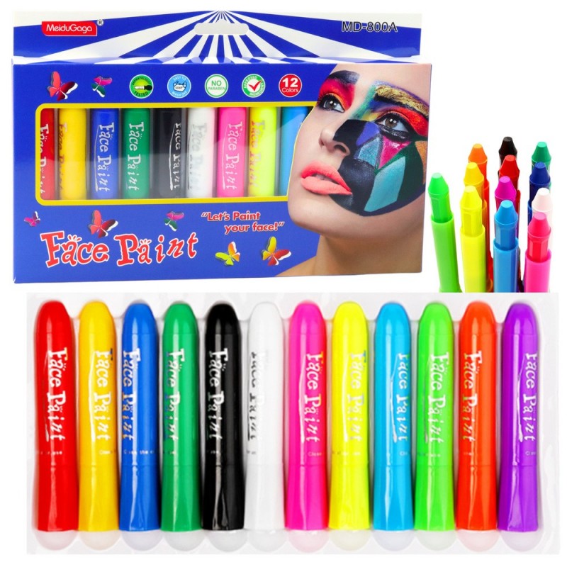 Face Painting Set - Marker Pens - Colored Pencils - 12 pcs