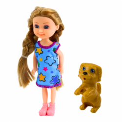 Set Mini Doll in Dress with Dog 14.5cm Mix