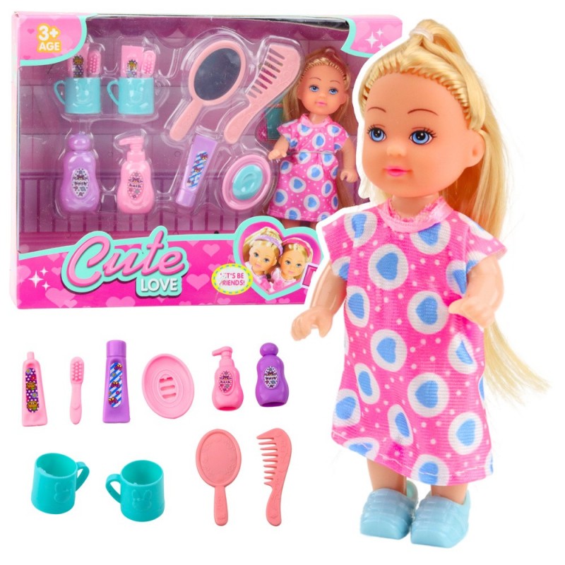 Mini Doll Set Care Accessories Pink Dress