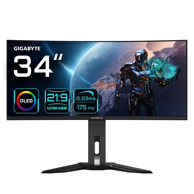 GIGABYTE MO34WQC 34" OLED WQHD Curved Gaming Monitor - 3440 x 1440, 175Hz, 0.03ms, KVM, 250 cd/m², FreeSync Premium
