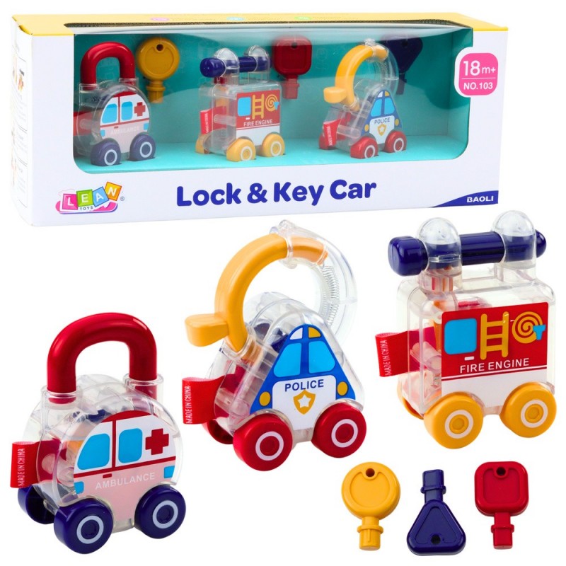 Set of Cars With Key Educational Police Fire Ambulance 3pcs