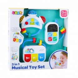 Set of musical toys for toddlers. Telephone, tambourine, keys, sounds, 3 pcs.