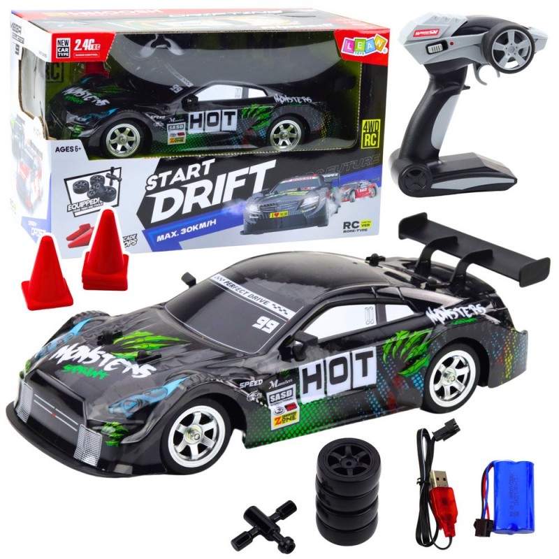 Drift Car RC Black Green 30km/h 1:16