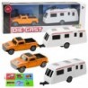 Set of Metal Car with Camper Trailer Orange