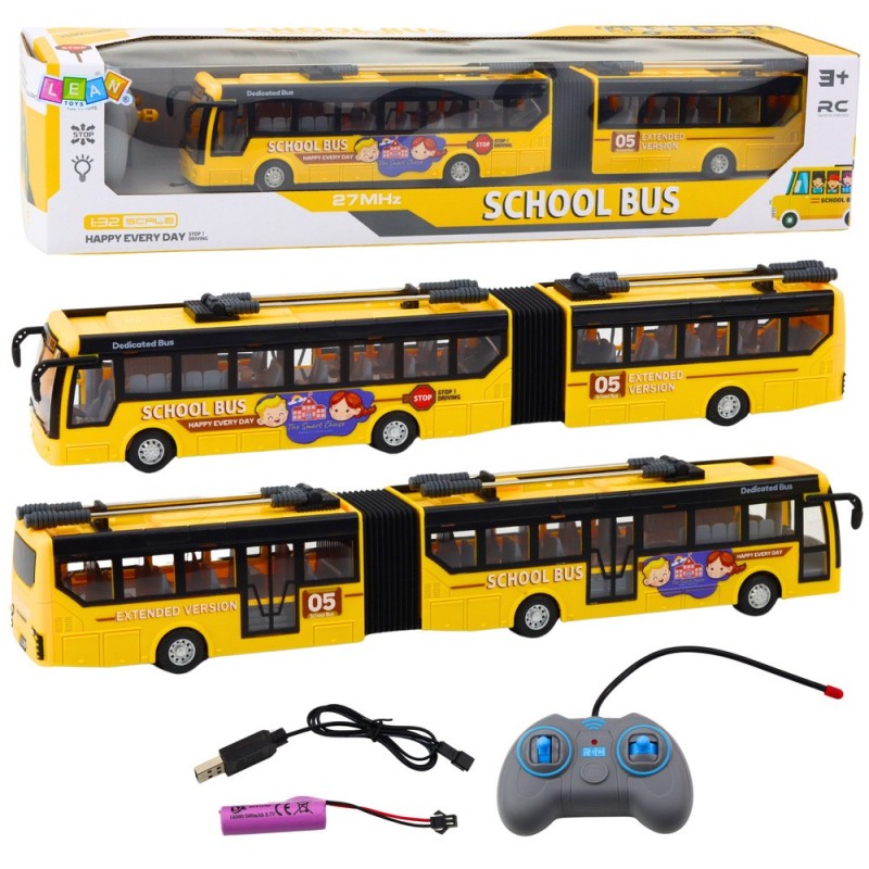RC 1:32 Yellow Articulated Remote Controlled Trolleybus School Bus